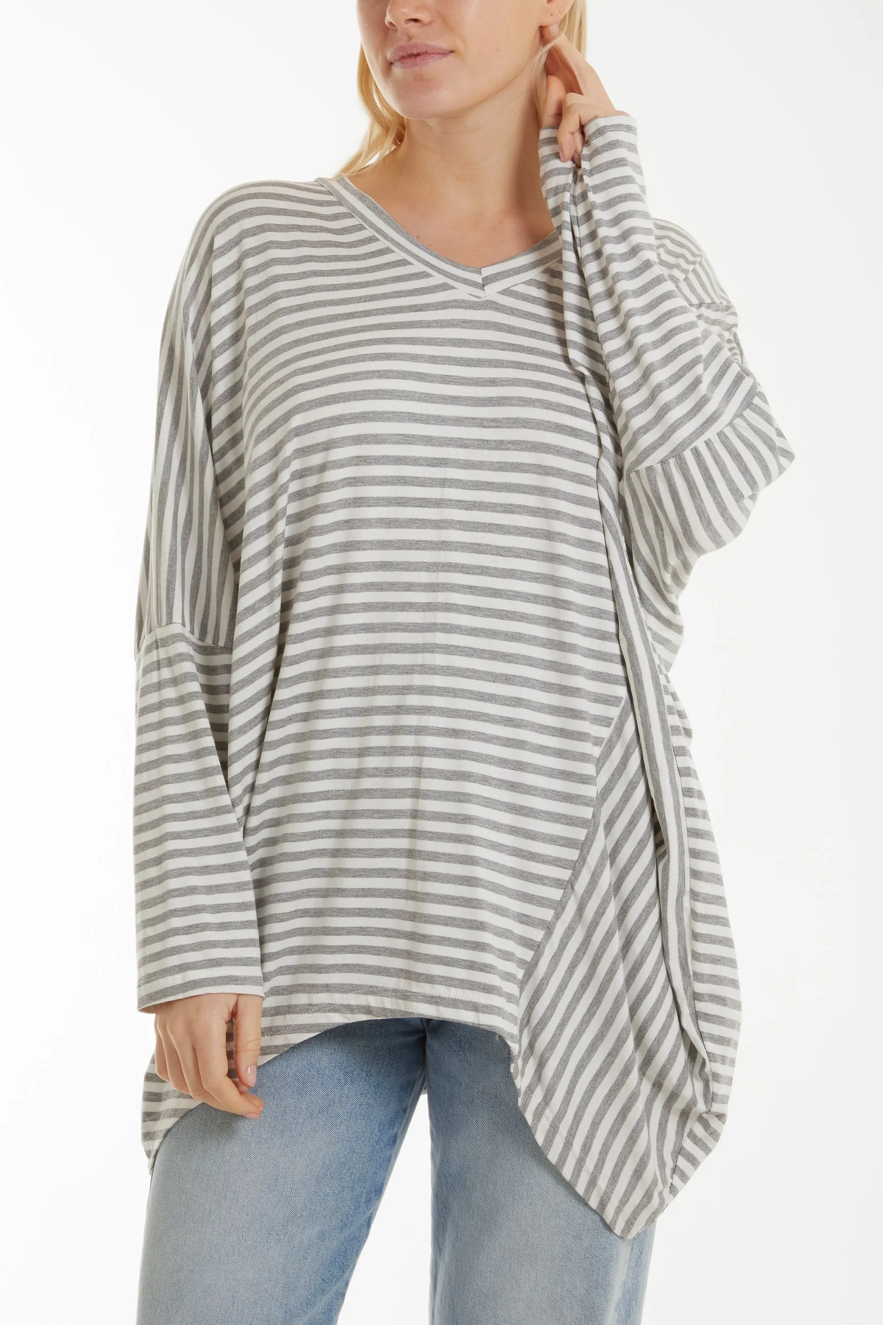 Batwing Asymmetric Hem Striped Top