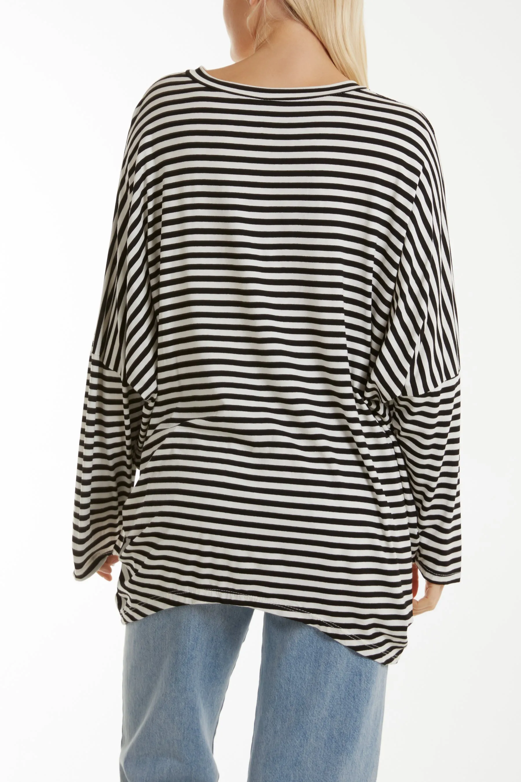 Batwing Asymmetric Hem Striped Top
