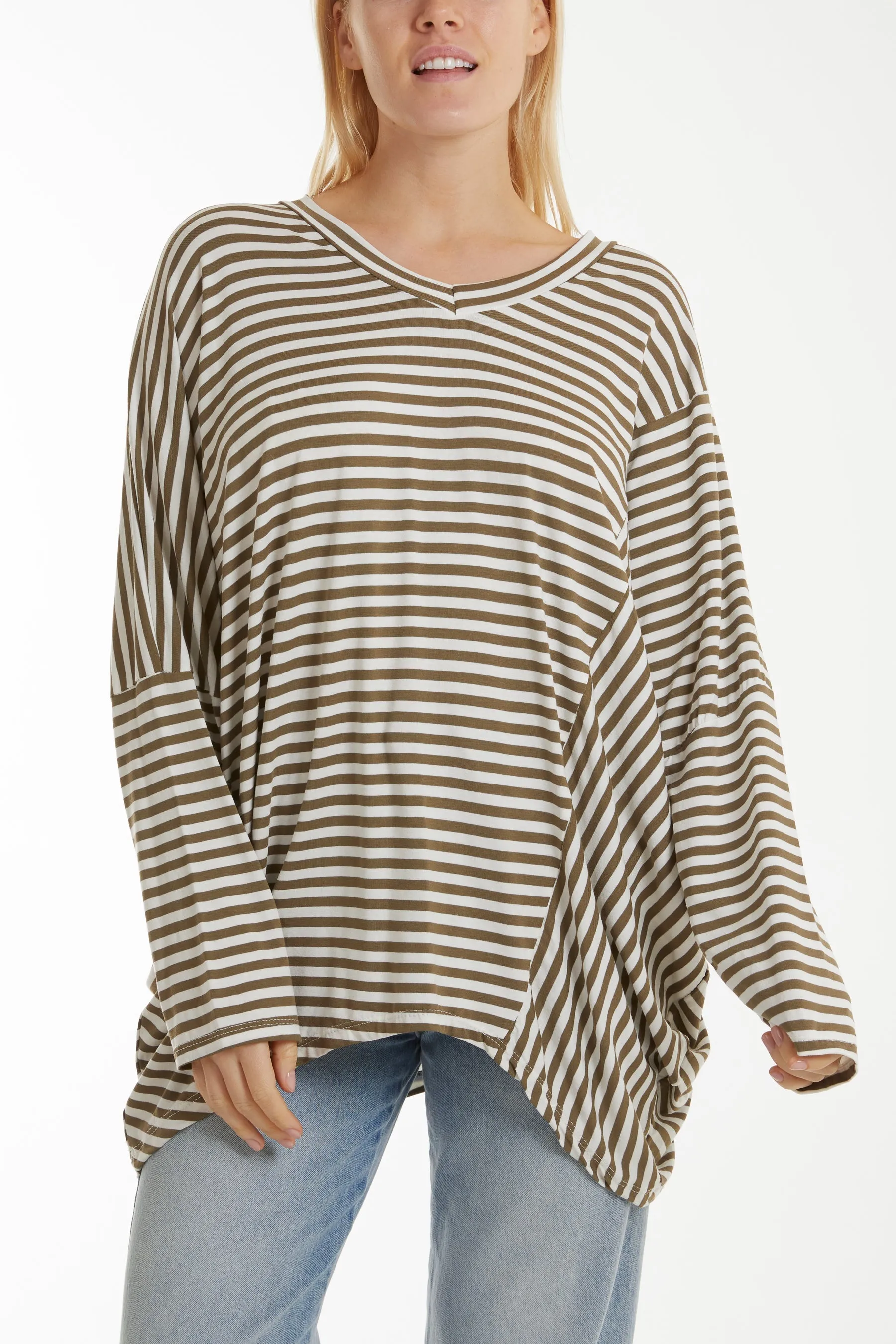 Batwing Asymmetric Hem Striped Top