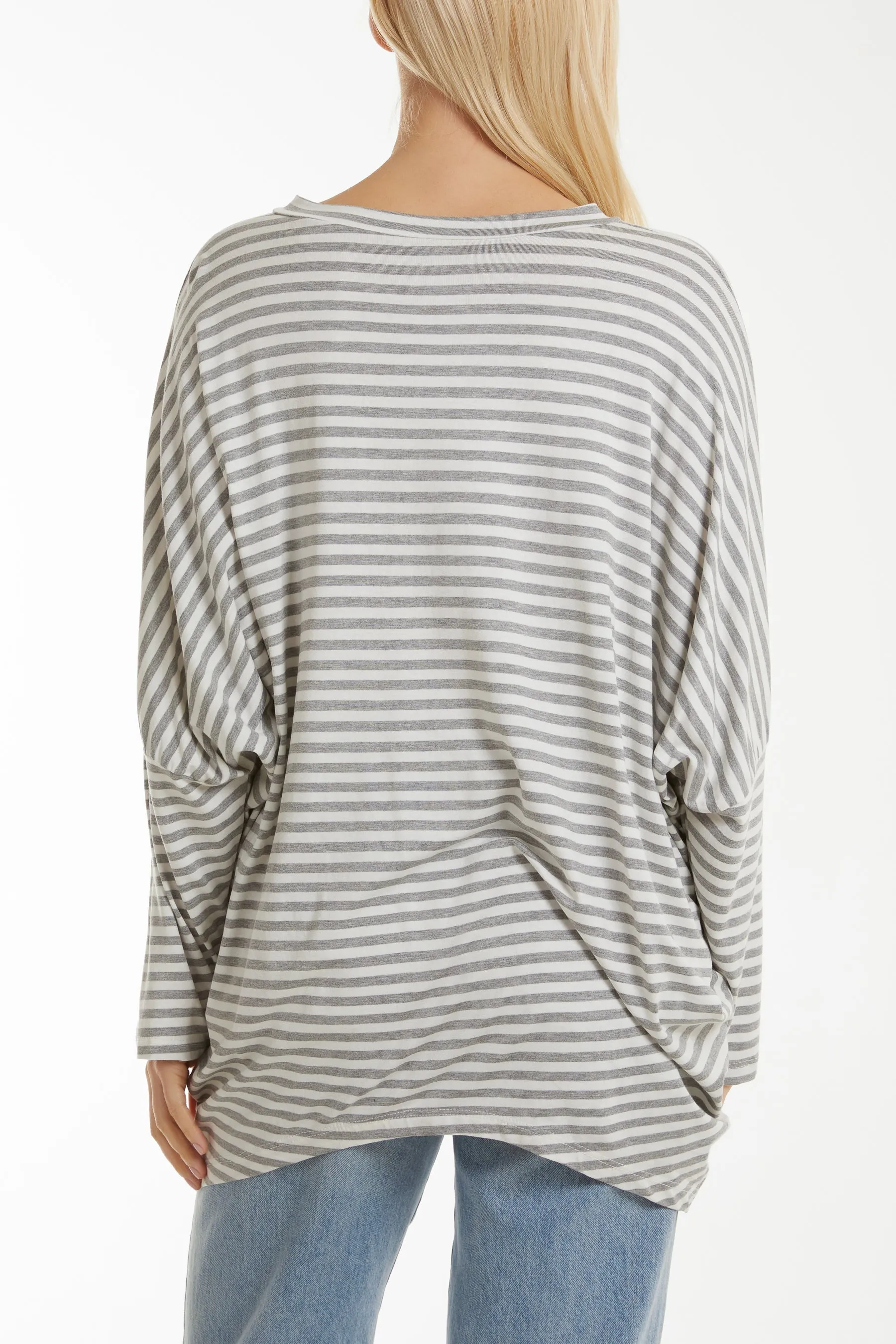 Batwing Asymmetric Hem Striped Top