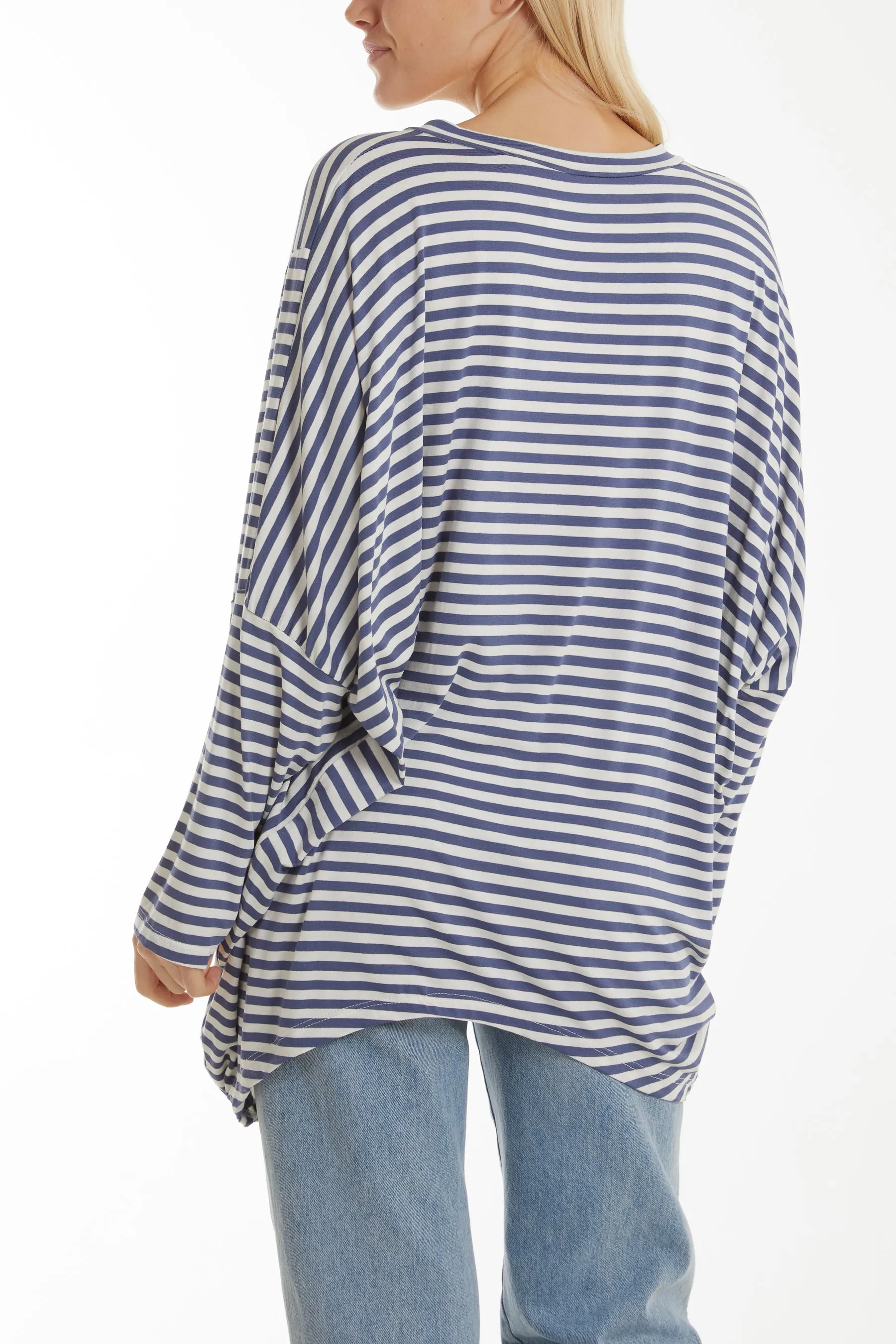 Batwing Asymmetric Hem Striped Top