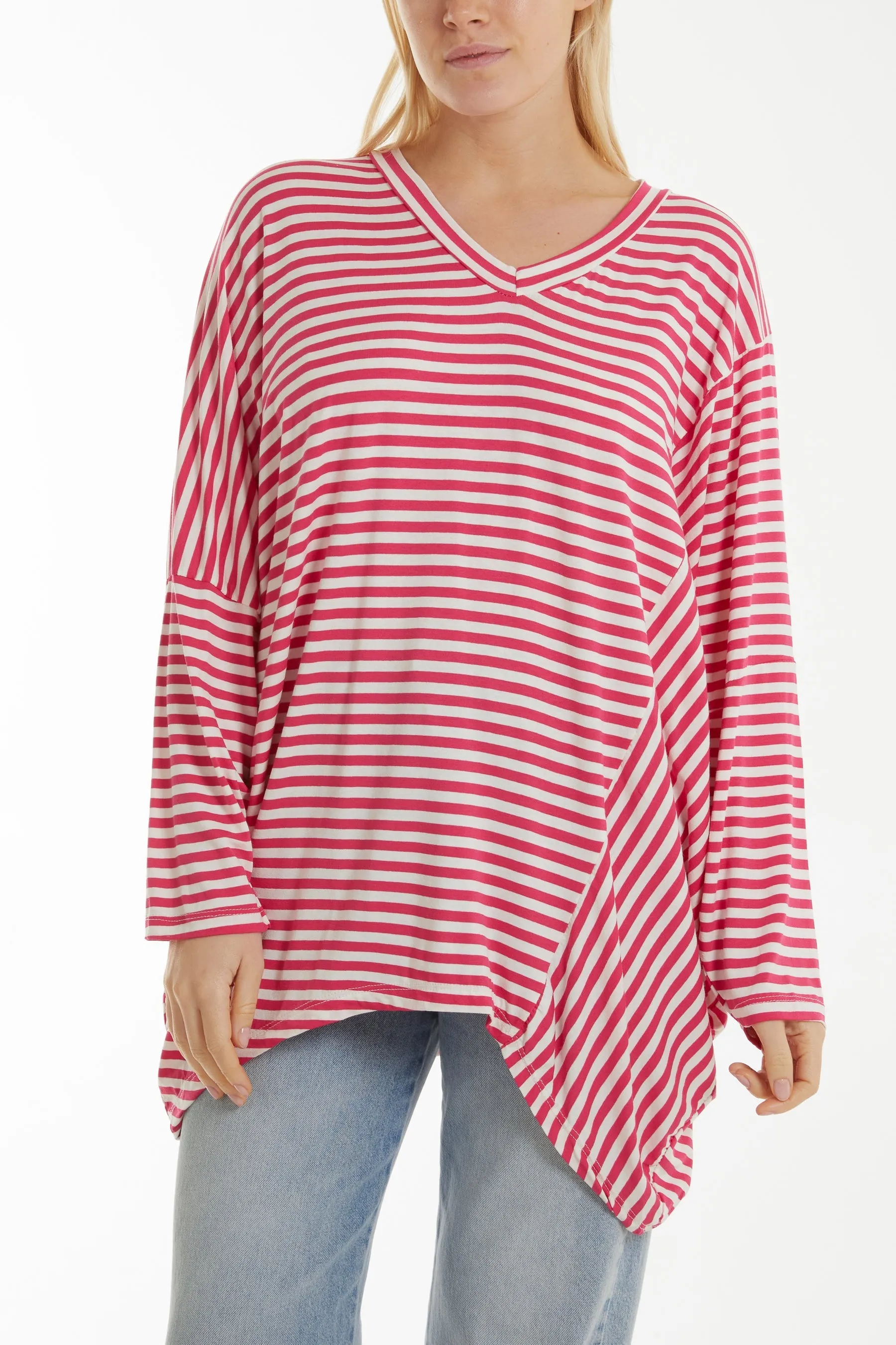 Batwing Asymmetric Hem Striped Top