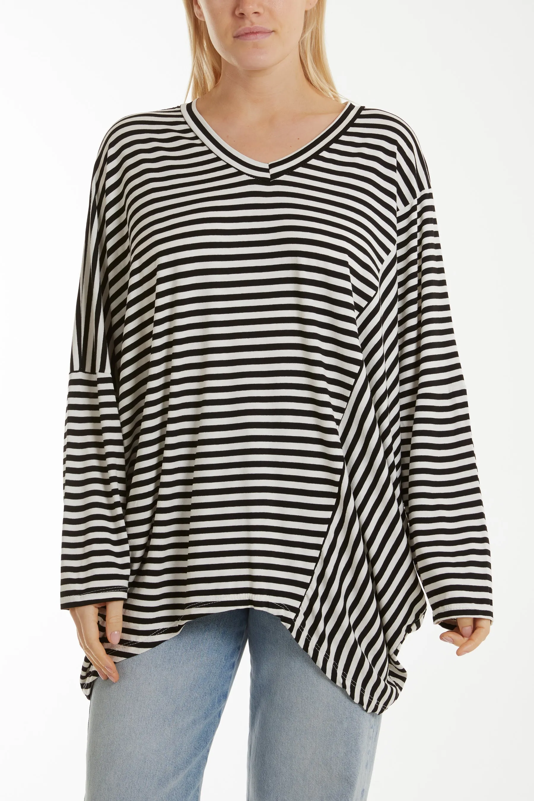 Batwing Asymmetric Hem Striped Top