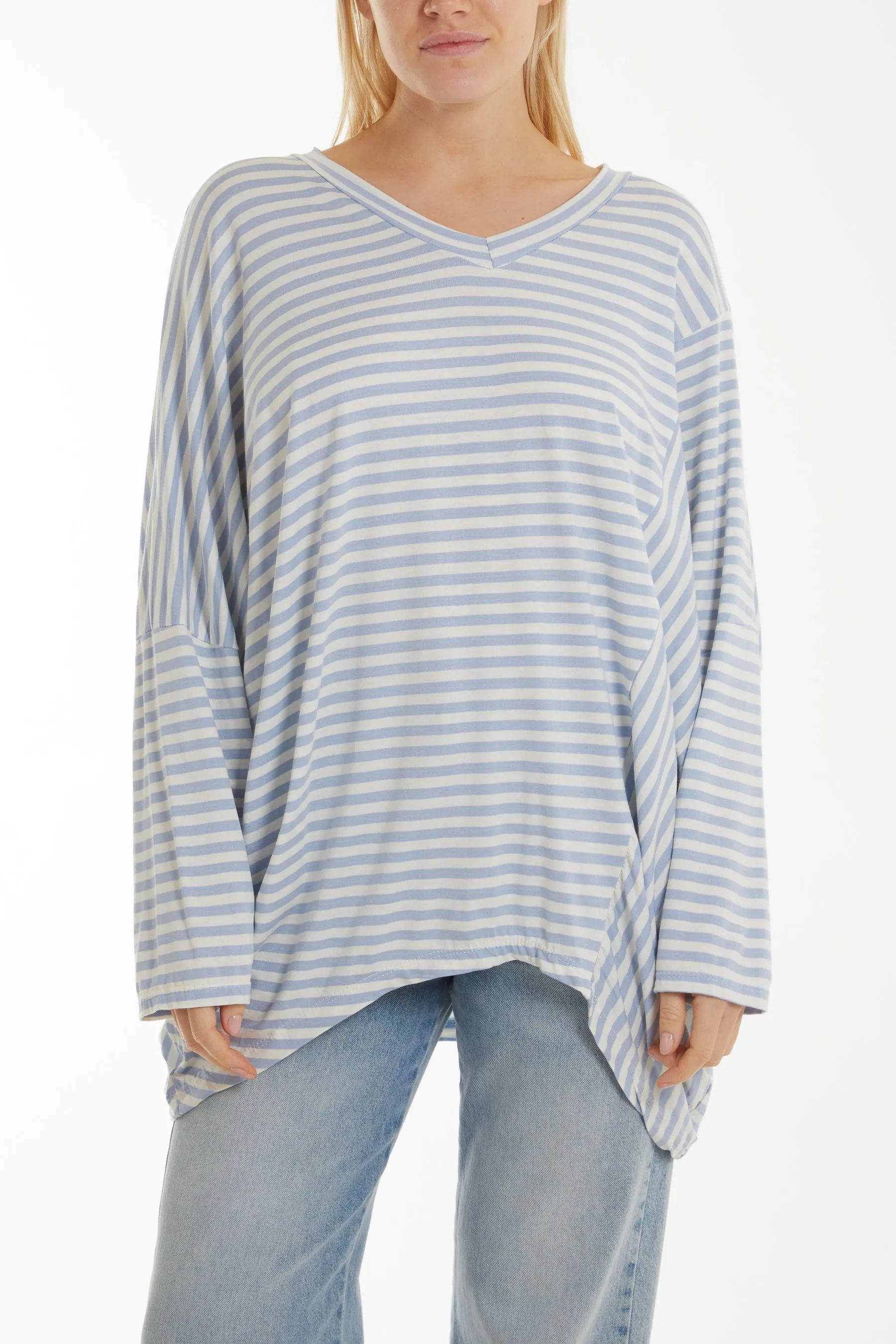 Batwing Asymmetric Hem Striped Top
