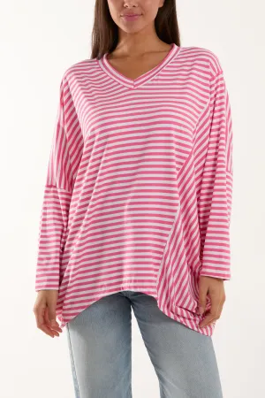 Batwing Asymmetric Hem Striped Top