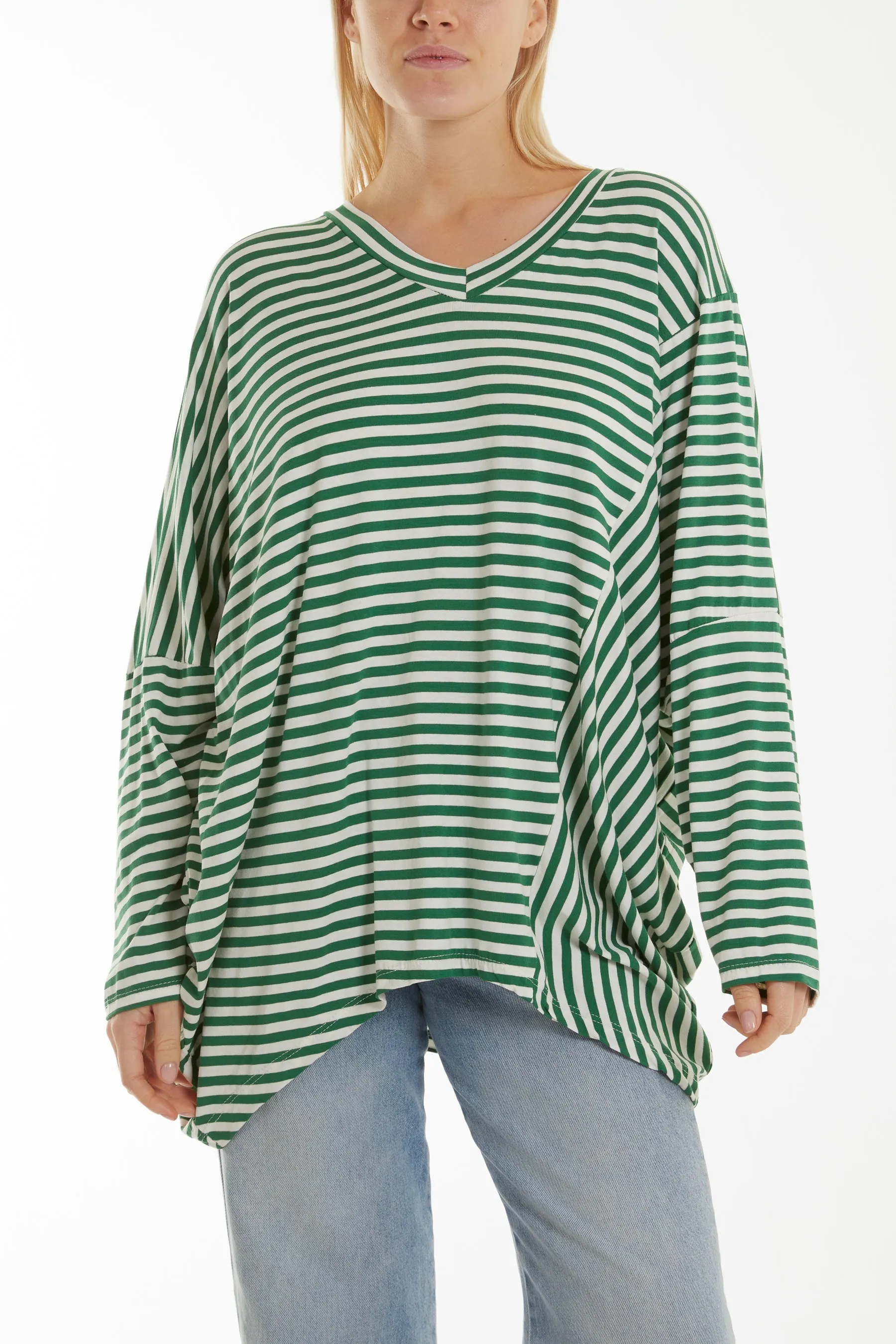 Batwing Asymmetric Hem Striped Top