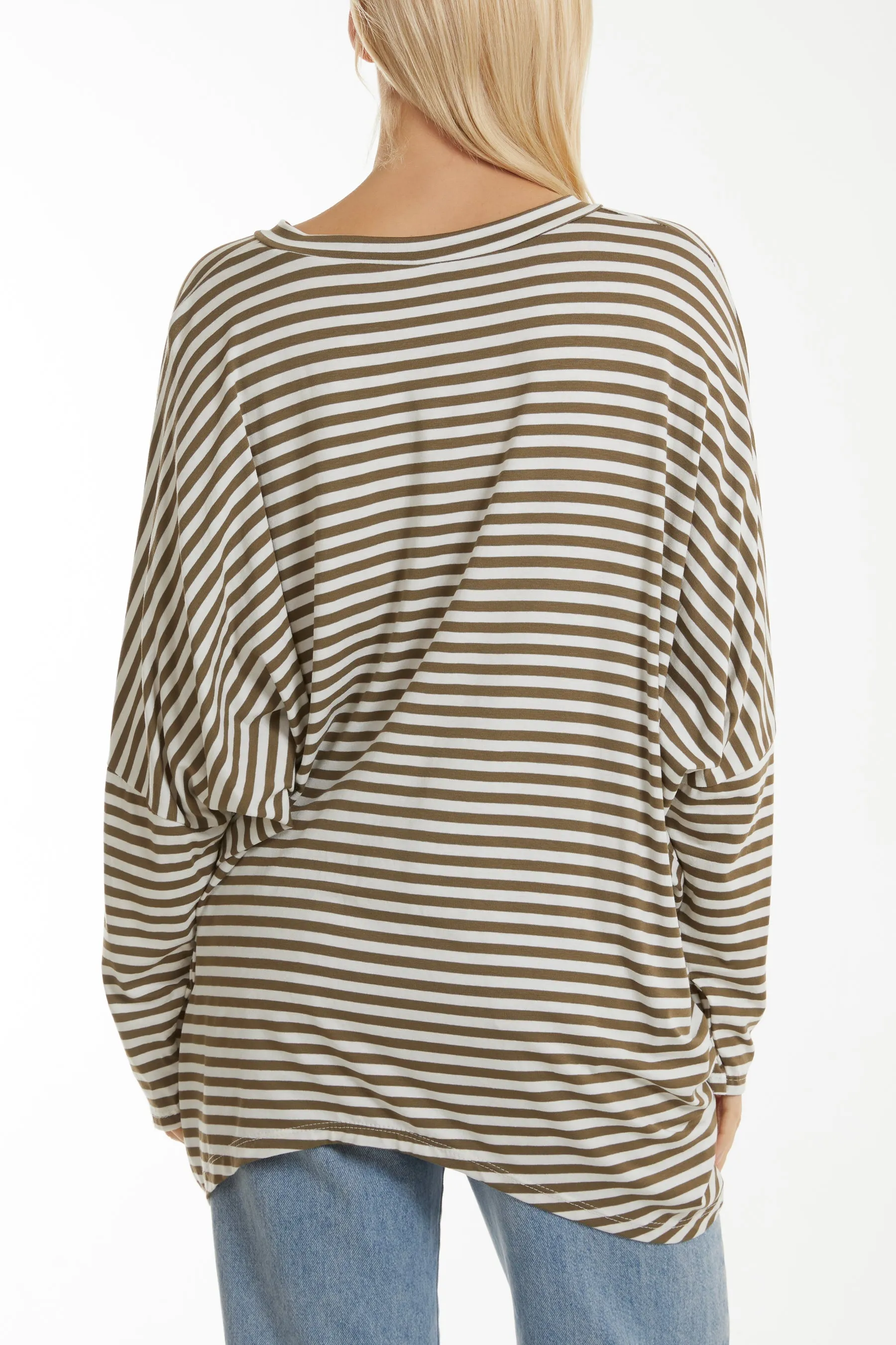 Batwing Asymmetric Hem Striped Top