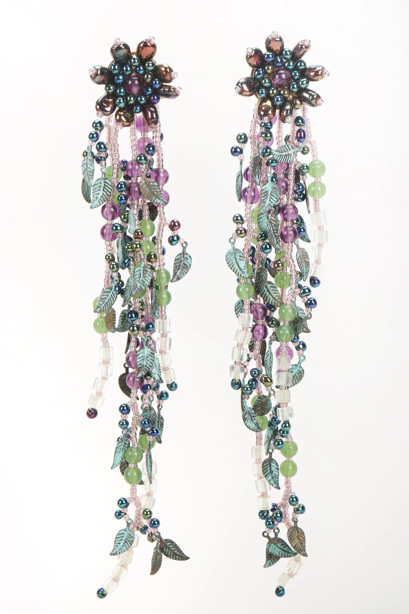 Beaded Leaf Drop Earrings