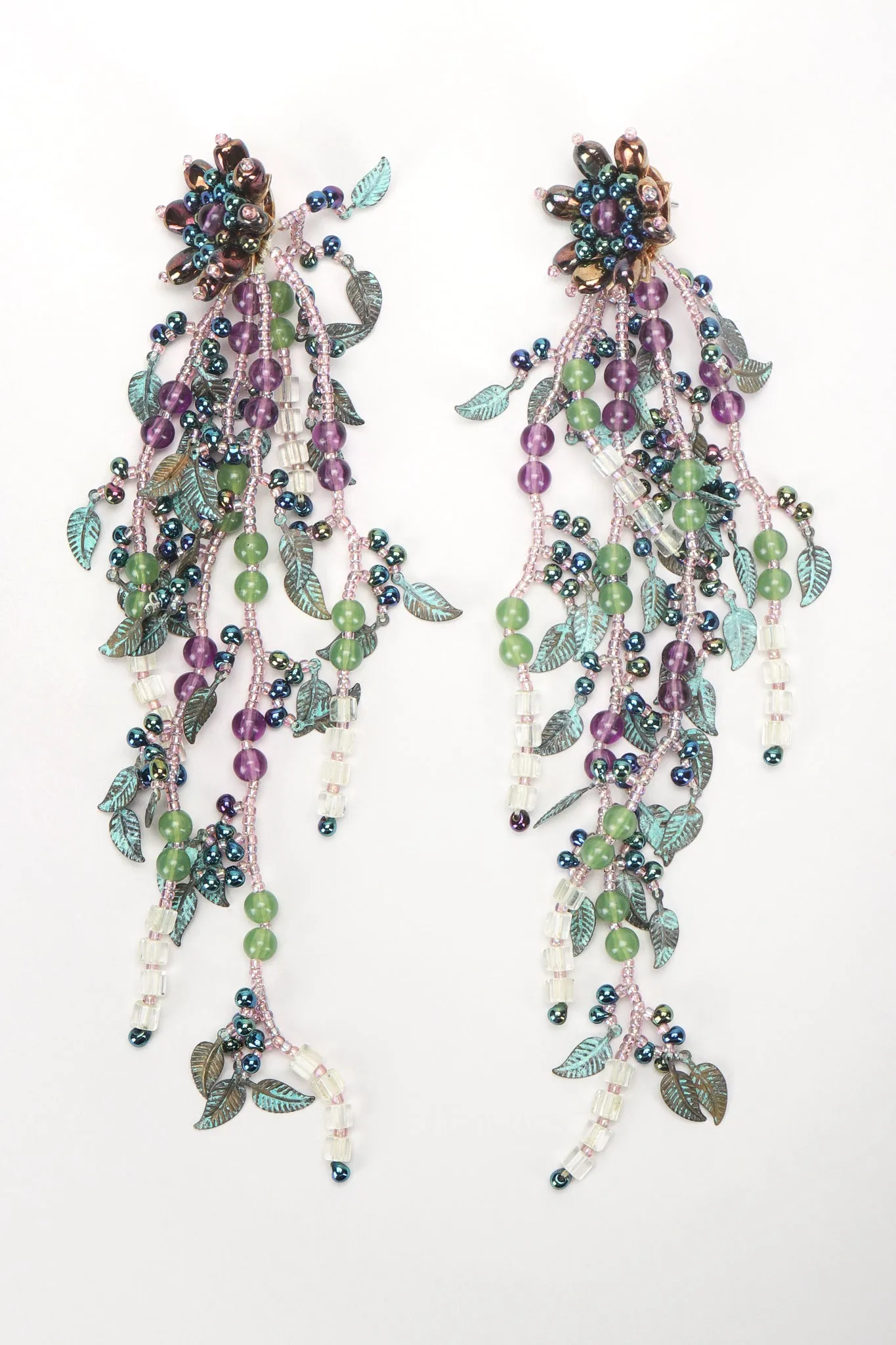 Beaded Leaf Drop Earrings