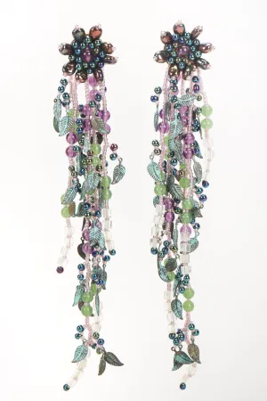 Beaded Leaf Drop Earrings