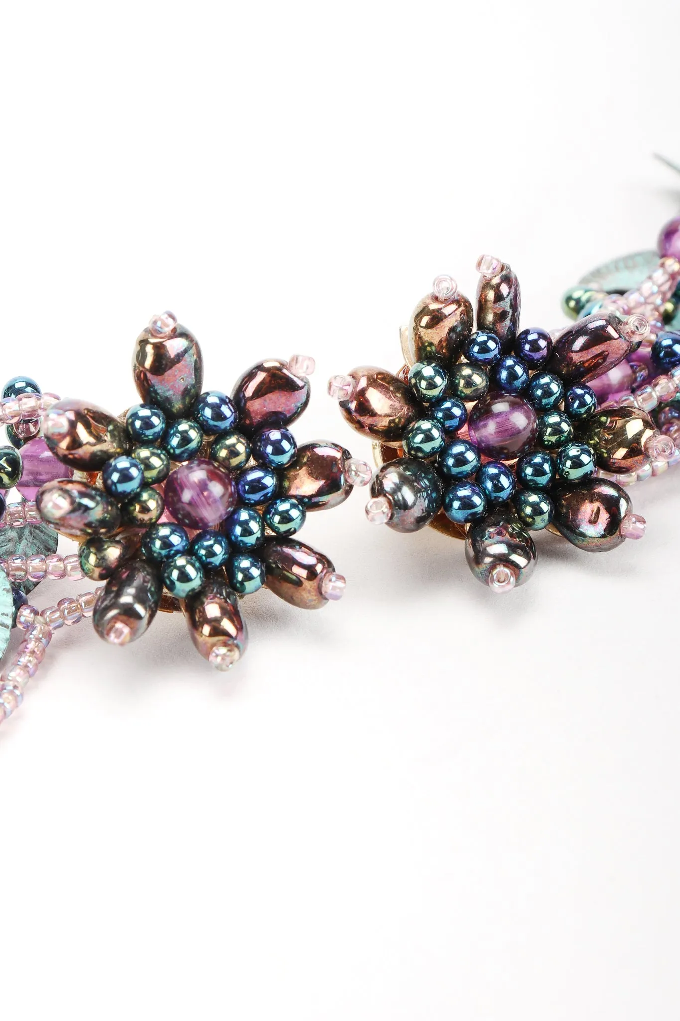 Beaded Leaf Drop Earrings