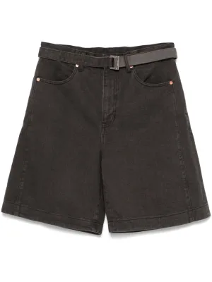 Belted denim shorts