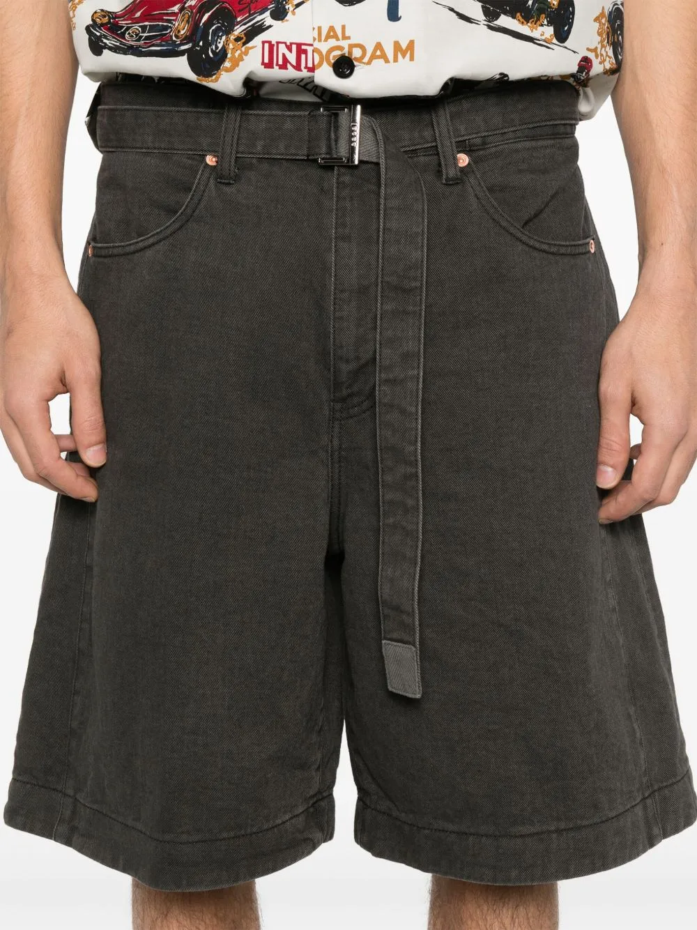 Belted denim shorts