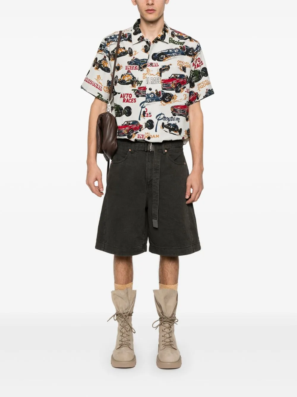 Belted denim shorts
