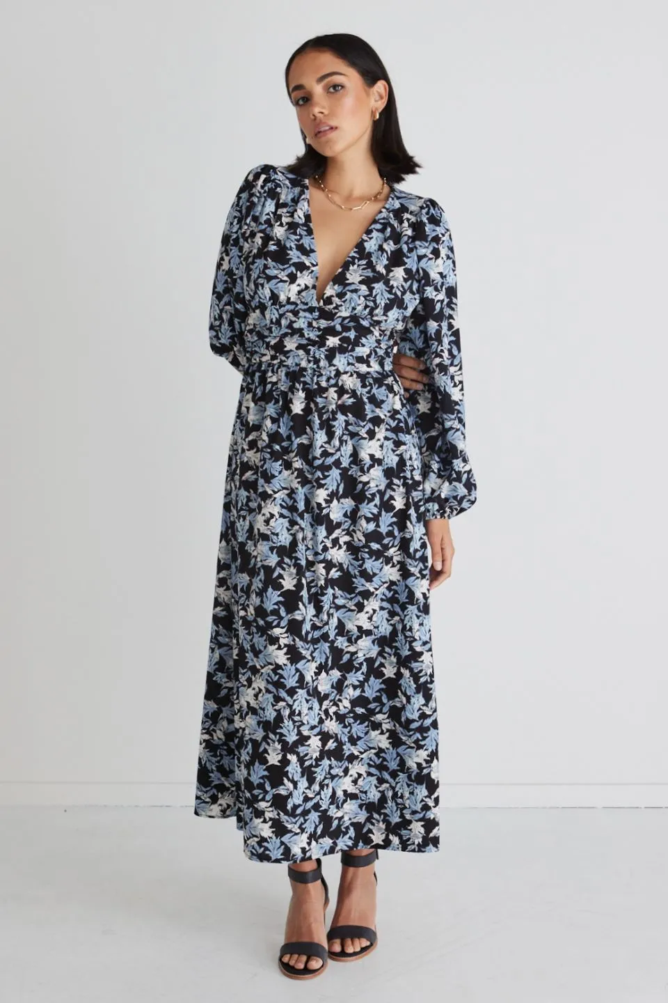 Better Than Ever Large Blue Floral Puff Sleeve Tiered Maxi Dress