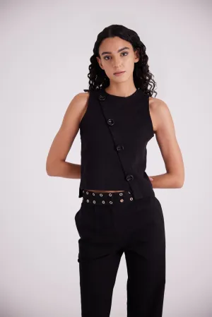 Black asymmetric side buttoned cut top