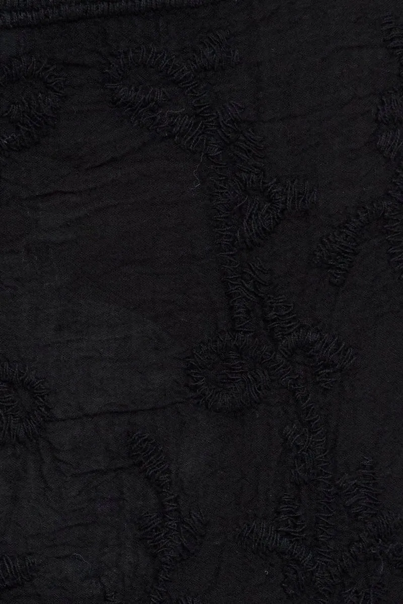 Black Embroidered Kimono Mesh 3/4 Sleeve