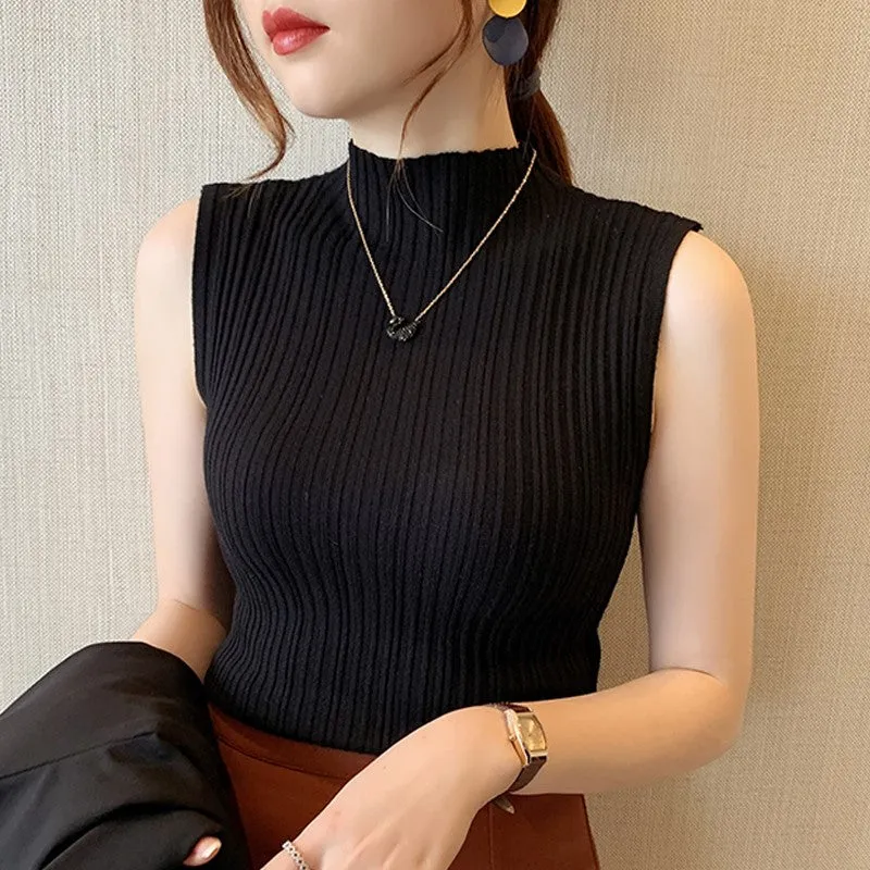 Black High Neck Sleeveless Flat Top