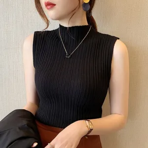 Black High Neck Sleeveless Flat Top