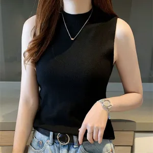 Black High Neck Wide Tank Top
