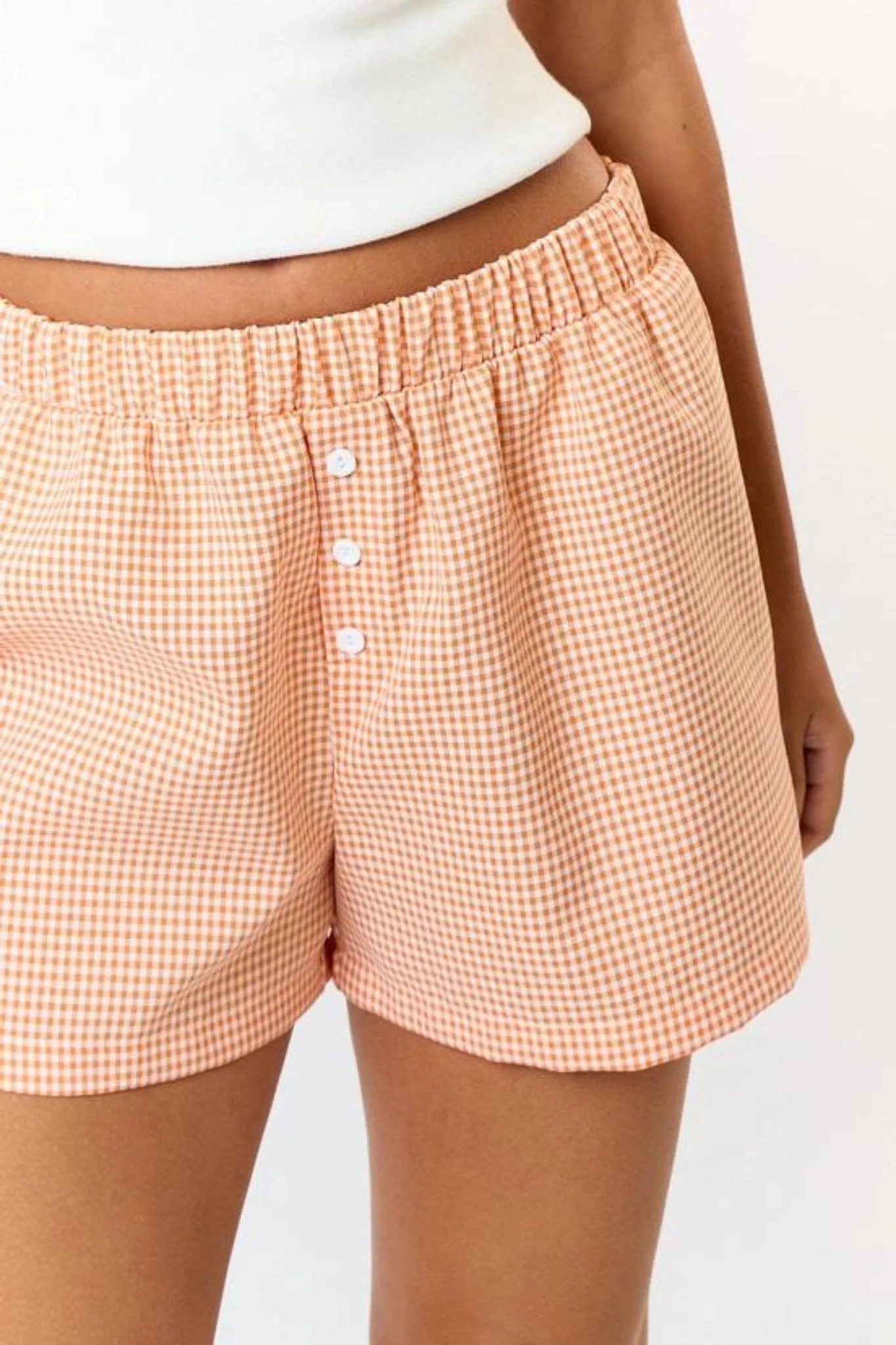 Blue Blush: Gingham Boxer Shorts in Orange