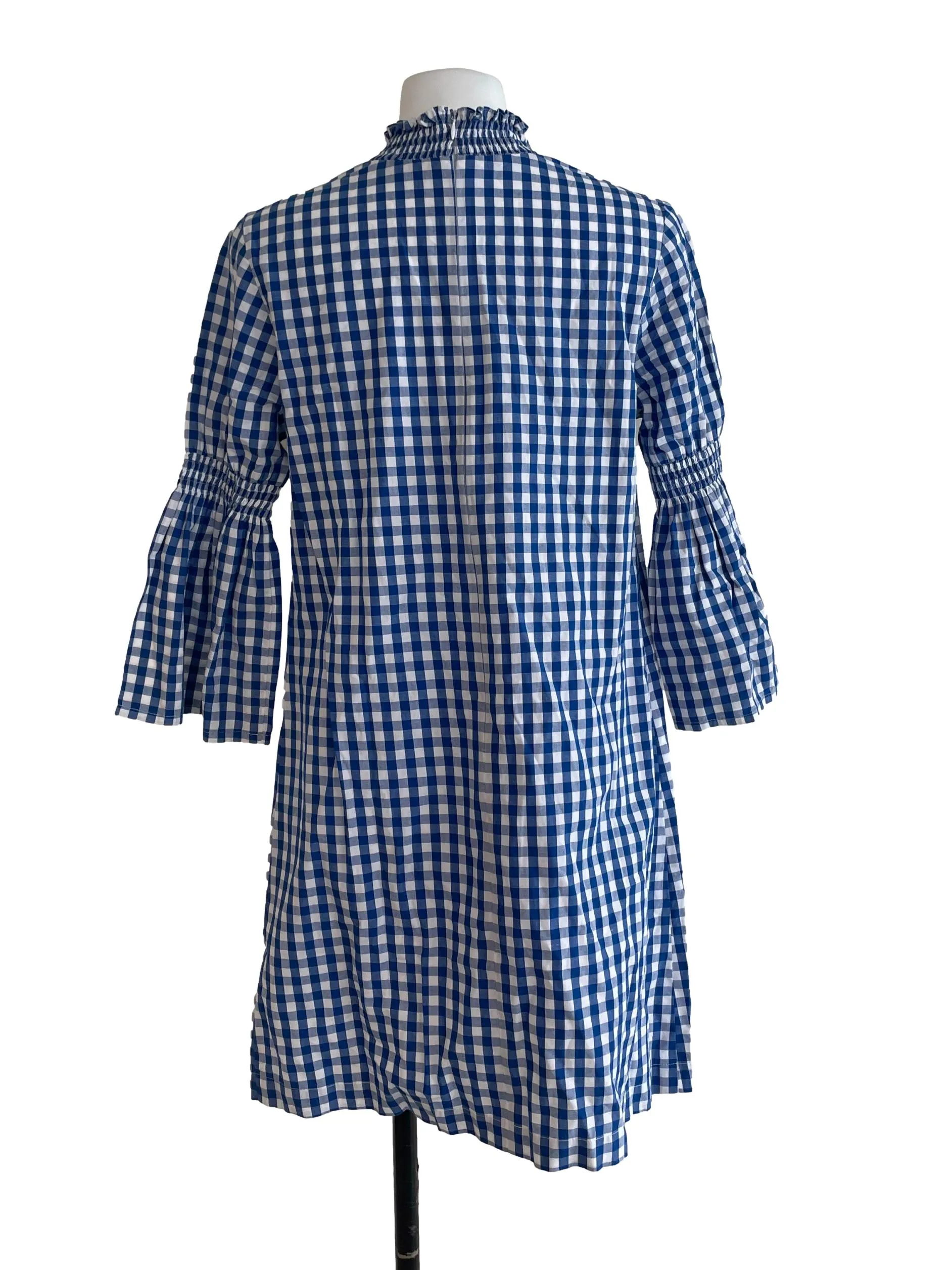Blue Checked Long Sleeves Dress