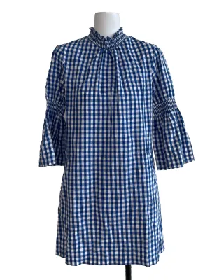Blue Checked Long Sleeves Dress