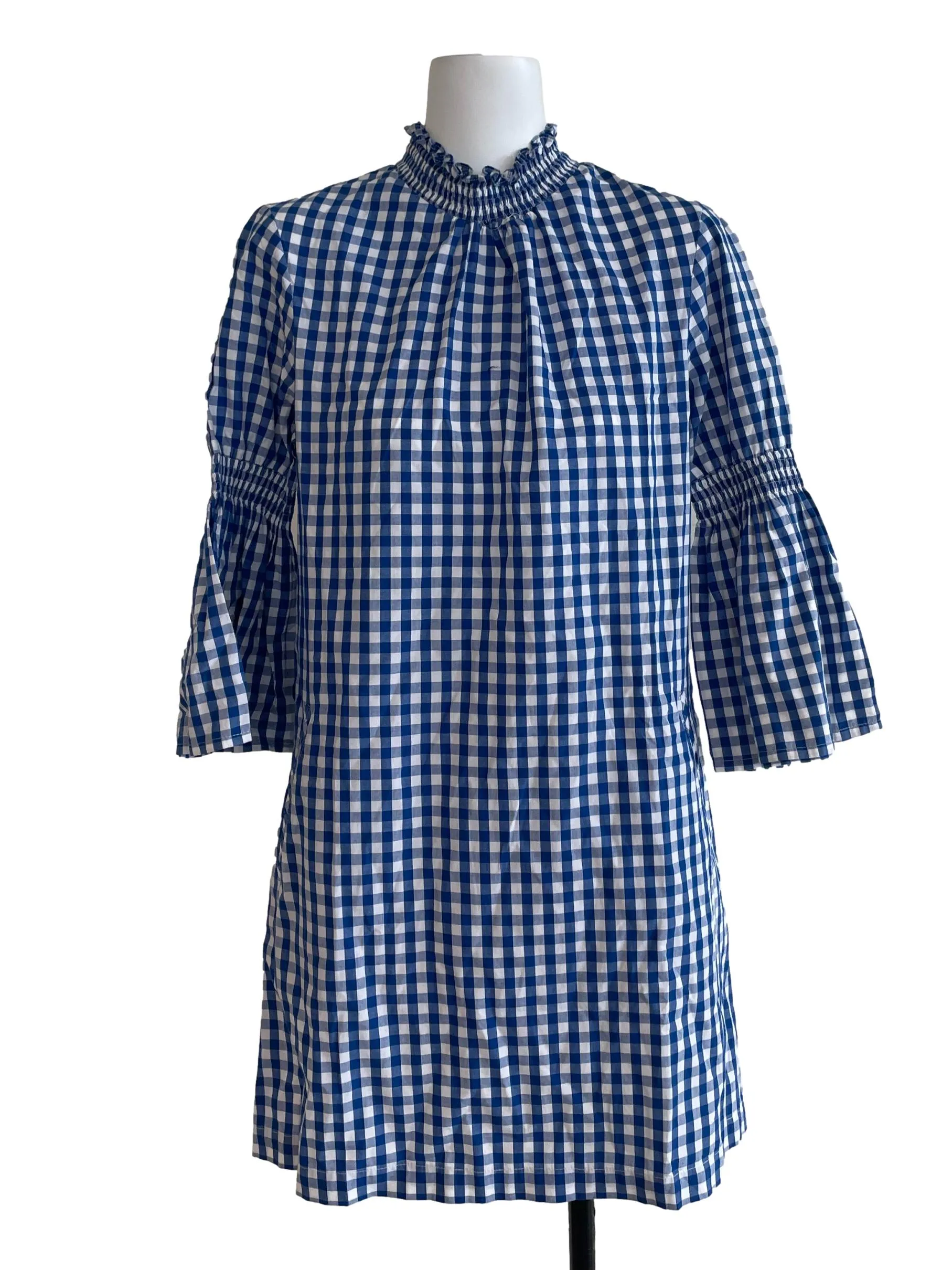 Blue Checked Long Sleeves Dress