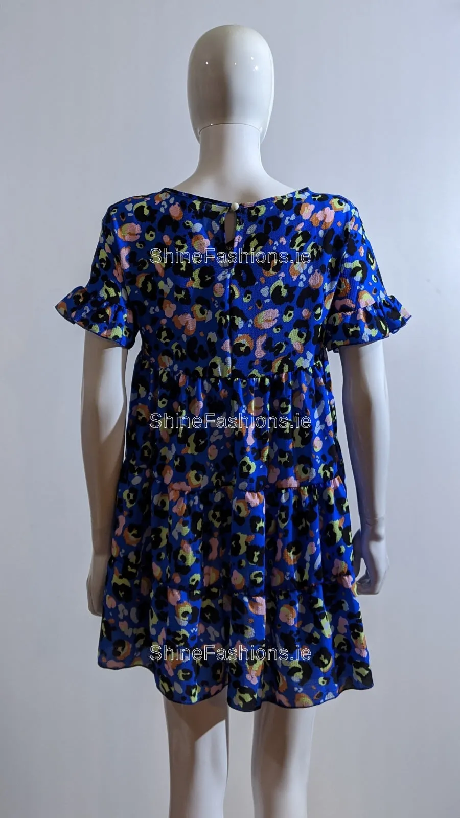 Blue Leopard Print Tiered Smock Dress