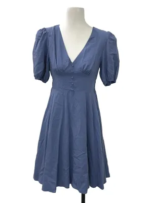 Blue V Neck Open Back Dress TEM