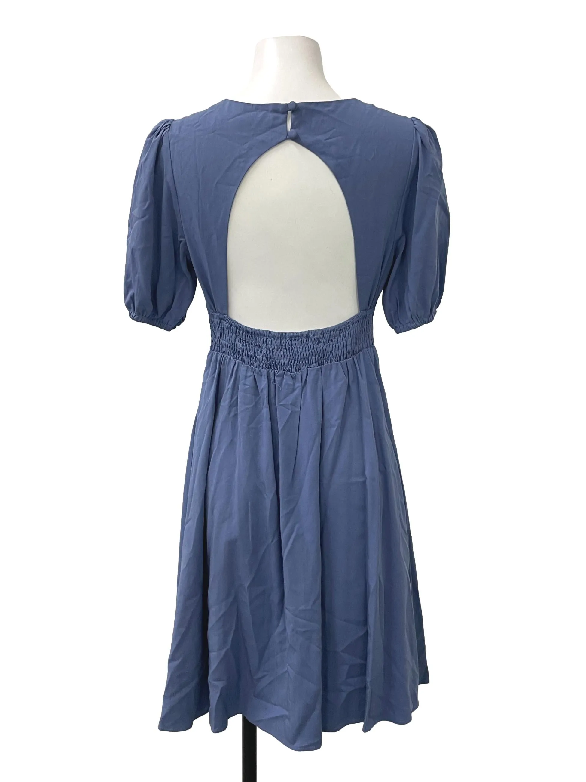 Blue V Neck Open Back Dress TEM