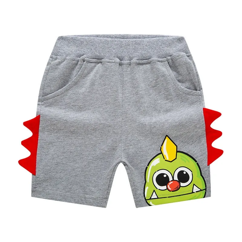 Boys Cartoon Dinosaur Embroidery Shorts - Blue, Navy, Grey, Dark Grey
