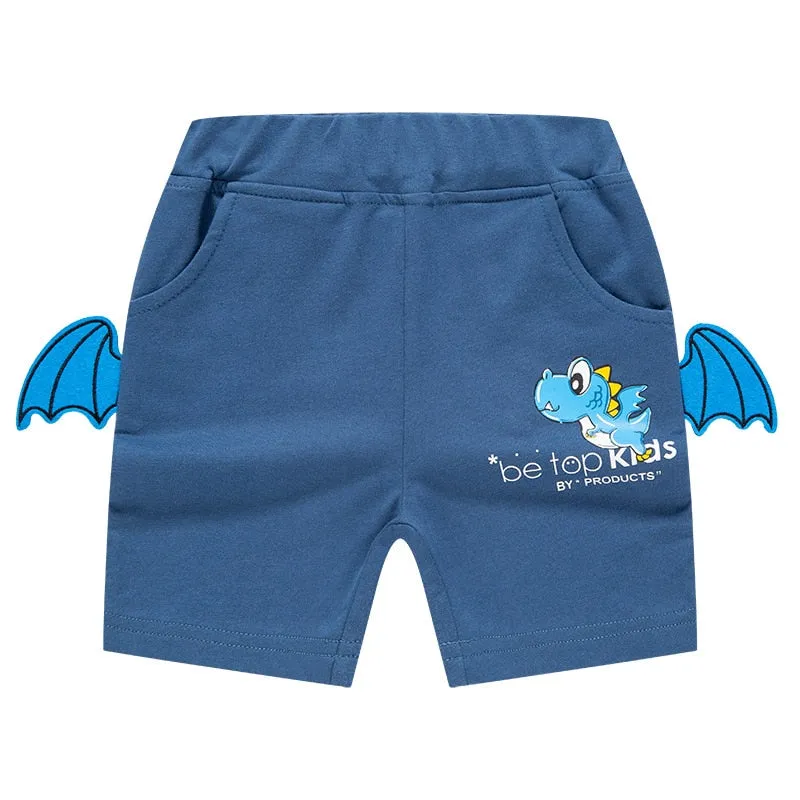 Boys Cartoon Dinosaur Embroidery Shorts - Blue, Navy, Grey, Dark Grey