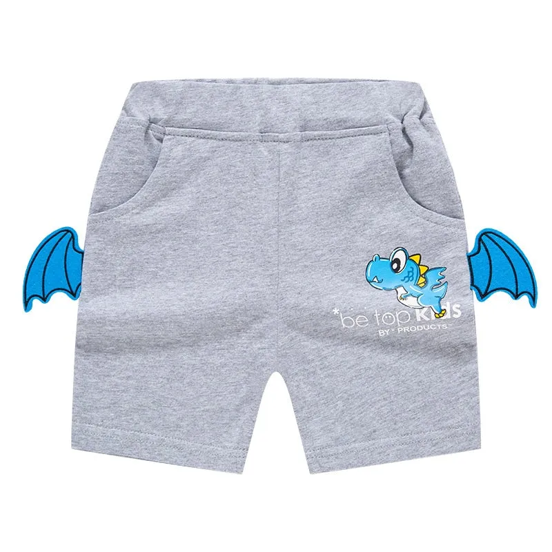 Boys Cartoon Dinosaur Embroidery Shorts - Blue, Navy, Grey, Dark Grey