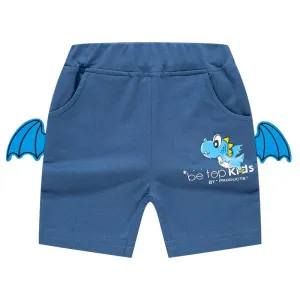 Boys Cartoon Dinosaur Embroidery Shorts - Blue, Navy, Grey, Dark Grey