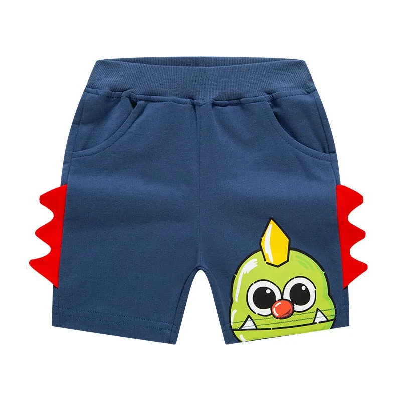 Boys Cartoon Dinosaur Embroidery Shorts - Blue, Navy, Grey, Dark Grey