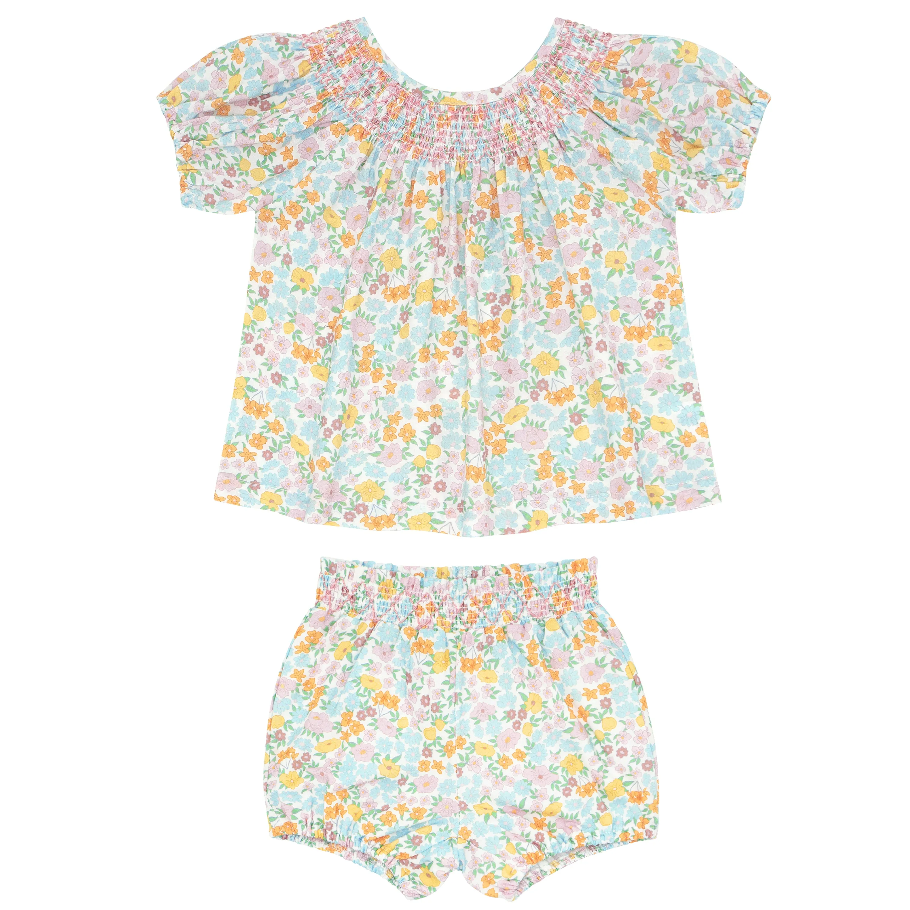 Bright Floral Smocked Bloomer Set