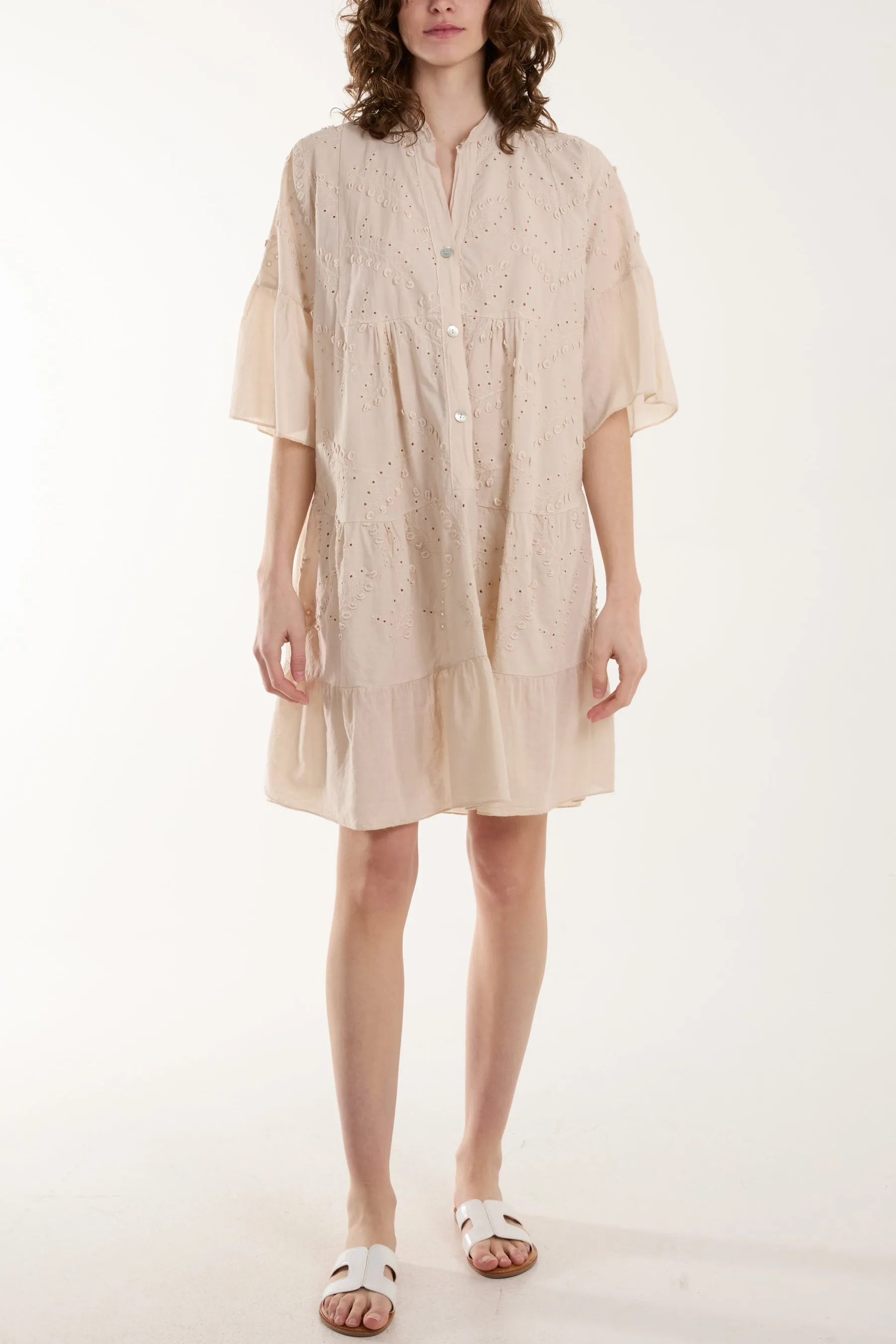 Broderie Anglaise 3D Leaves Smock Dress