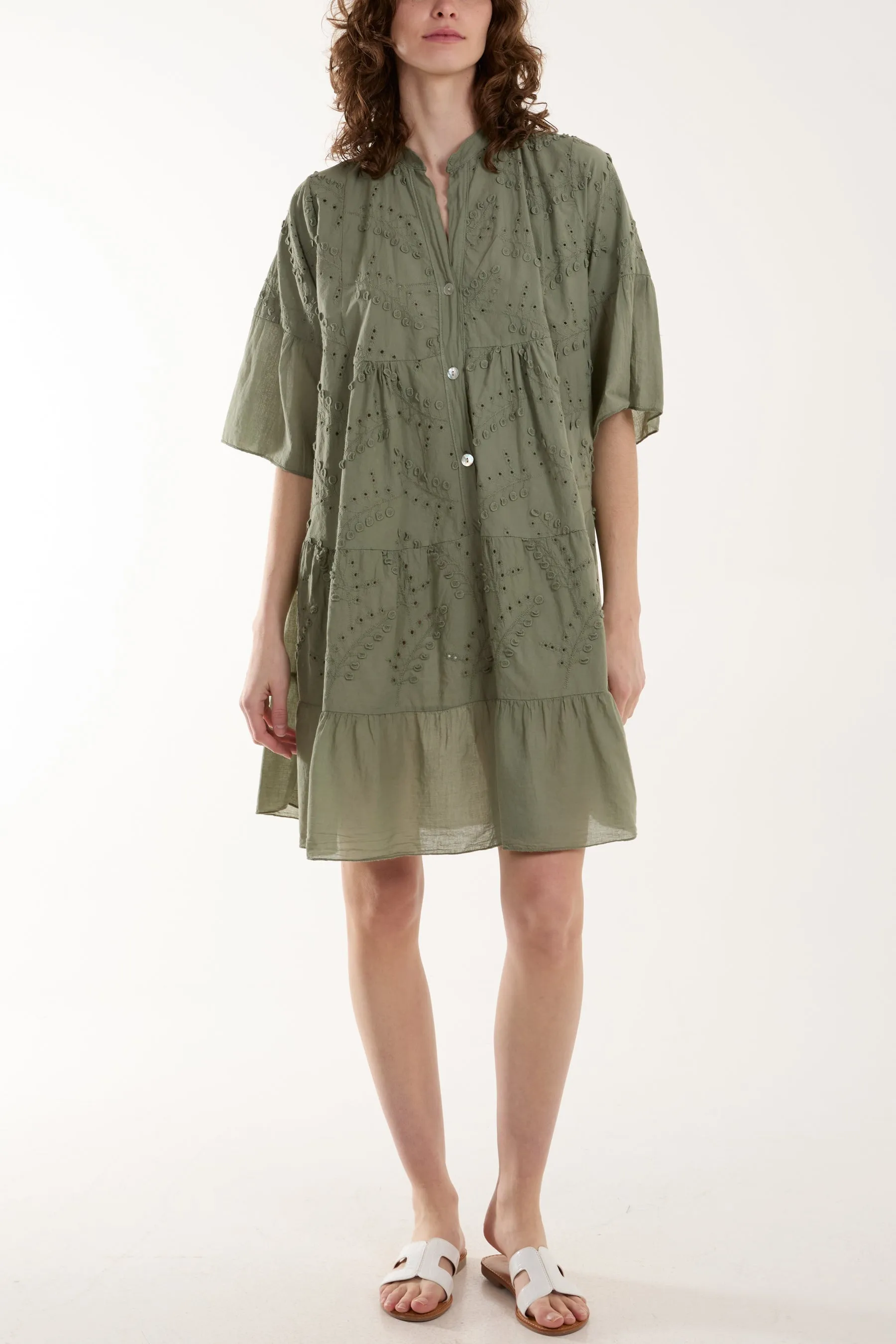 Broderie Anglaise 3D Leaves Smock Dress
