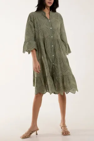 Broderie Anglaise Smock Shirt Dress