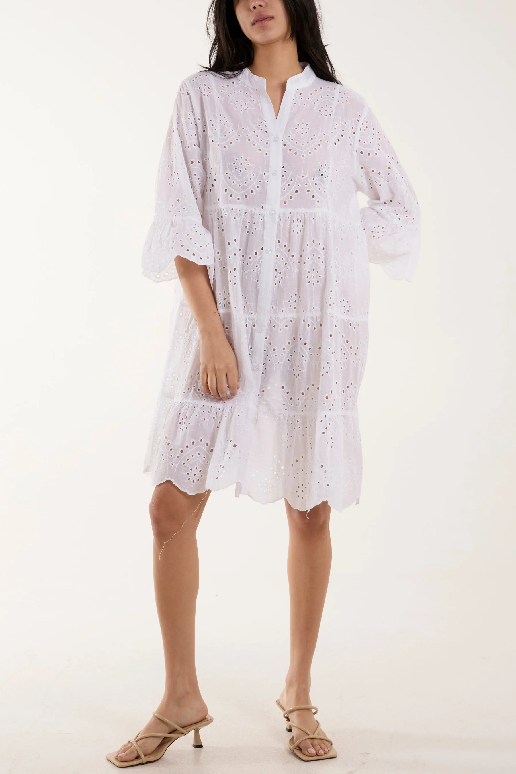 Broderie Anglaise Smock Shirt Dress