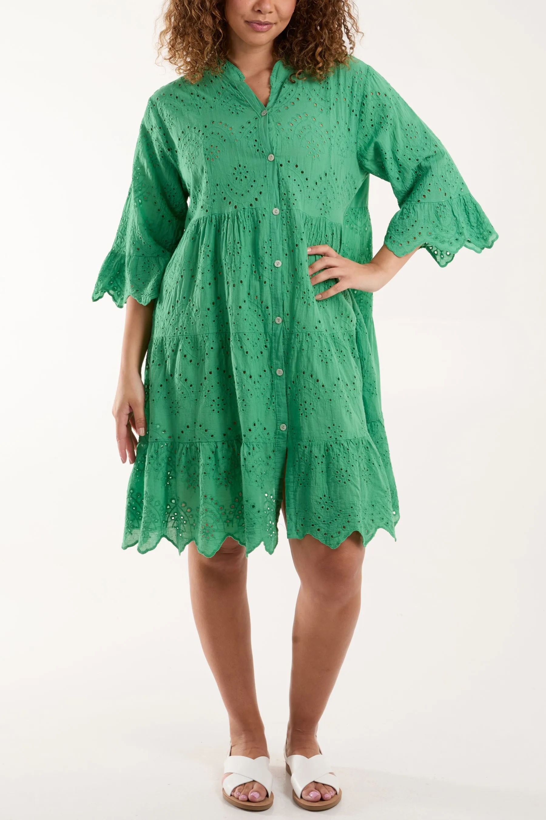 Broderie Anglaise Smock Shirt Dress