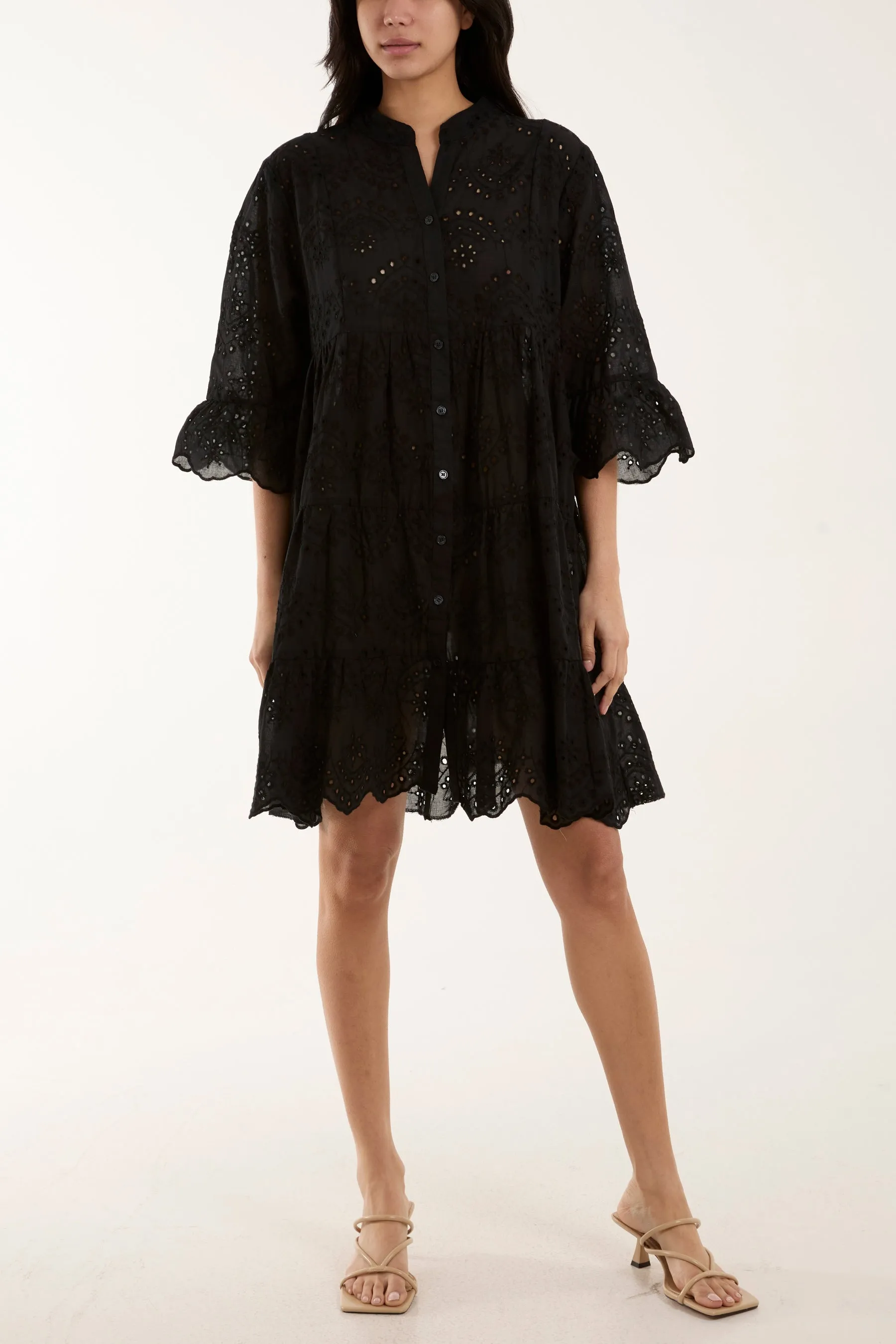 Broderie Anglaise Smock Shirt Dress