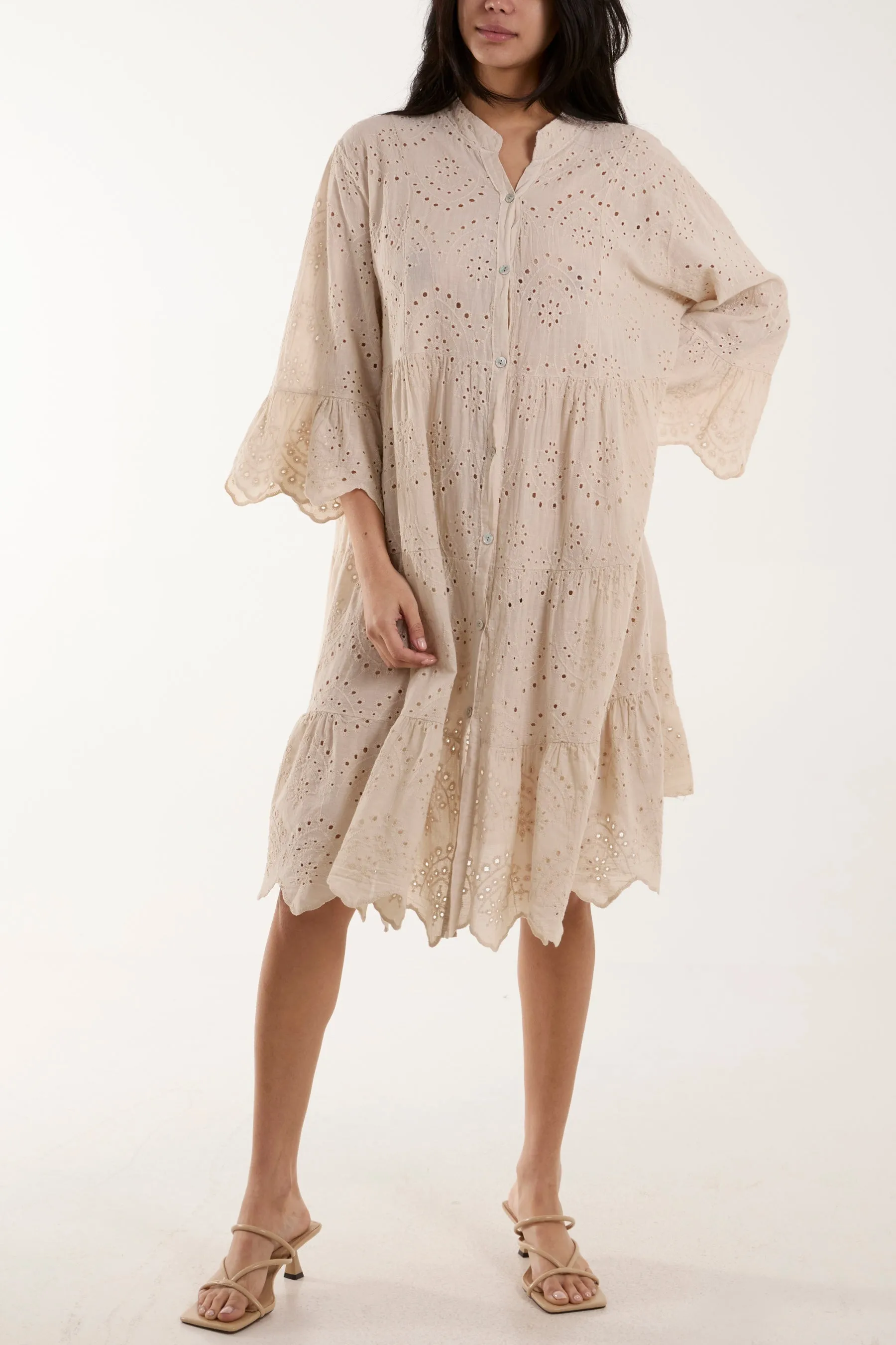 Broderie Anglaise Smock Shirt Dress