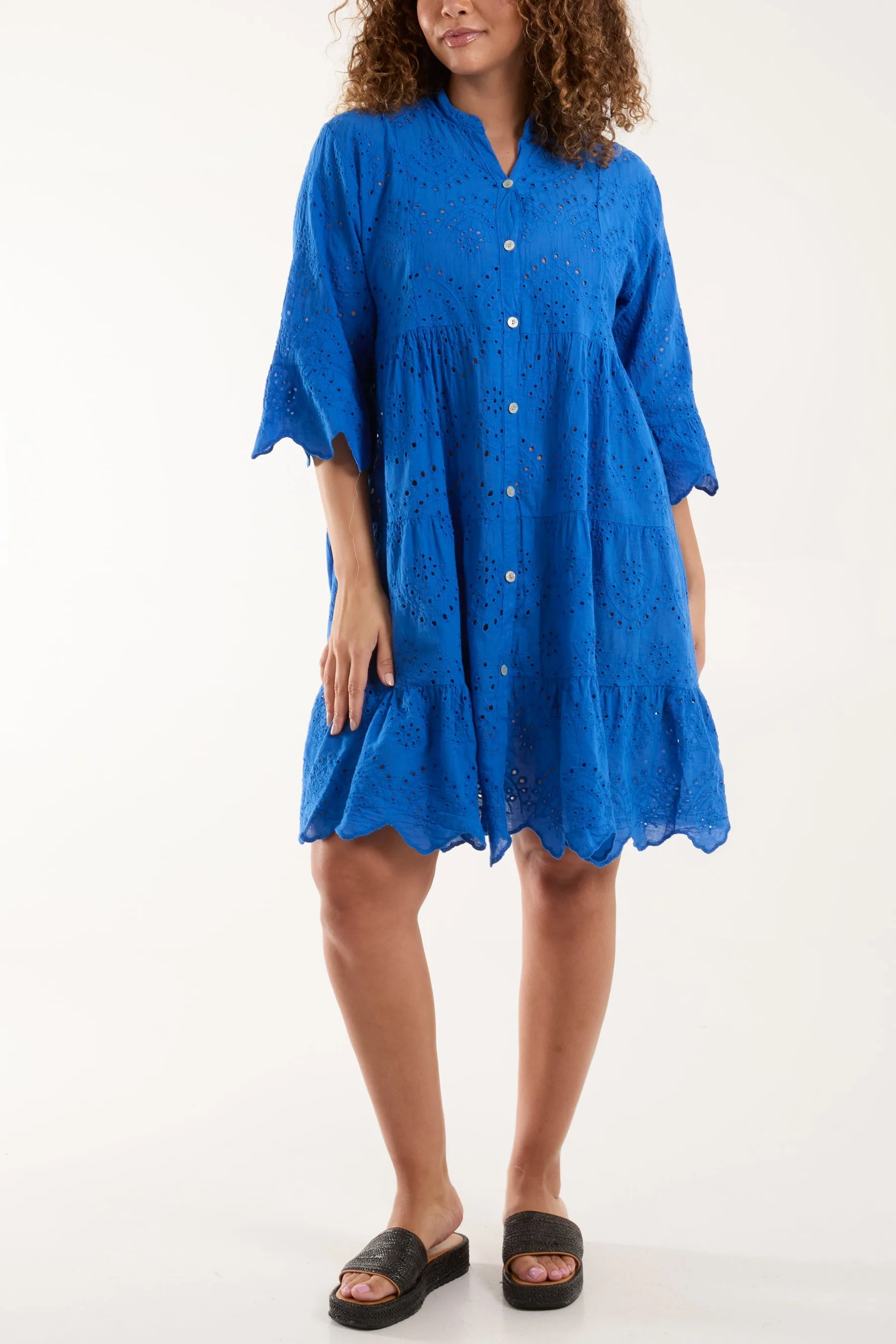 Broderie Anglaise Smock Shirt Dress