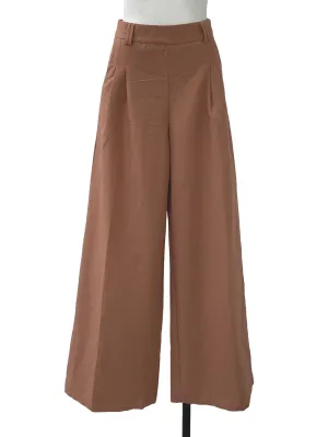 Brown Pleated Wide Legged Pants TEM