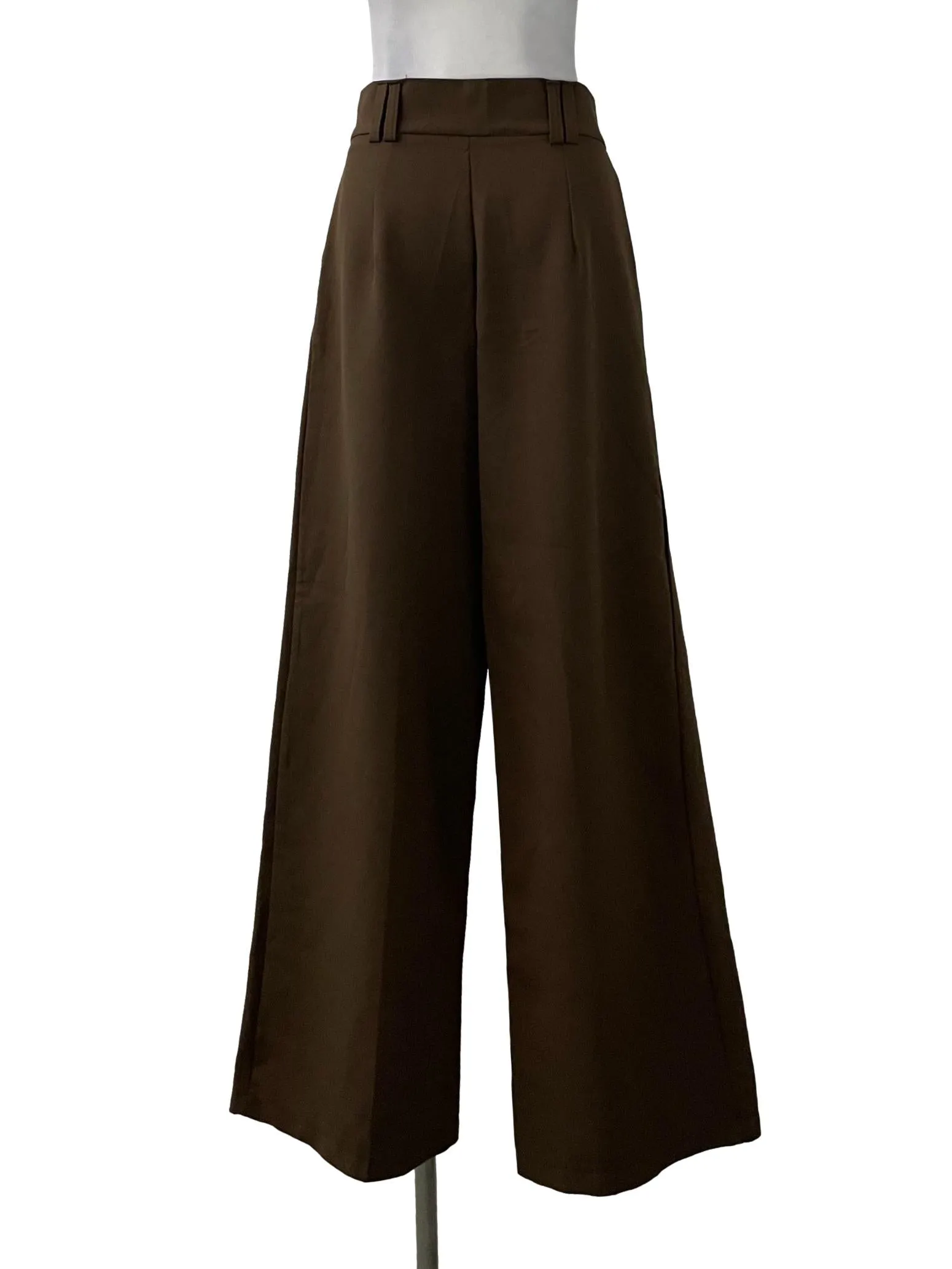Brown Pleated Wide Legged Pants