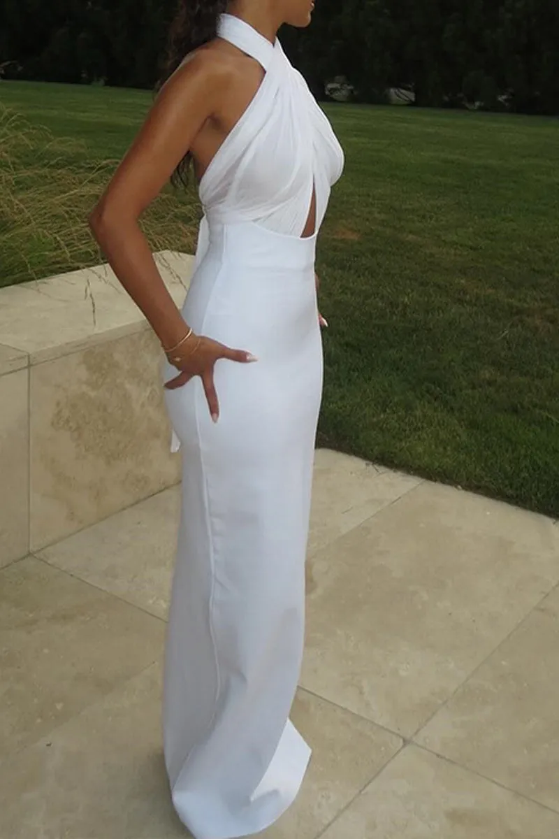 BT3022 Criss Cross Halter Long Dress