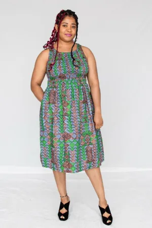 Busayo Dress- smocked front midi dress