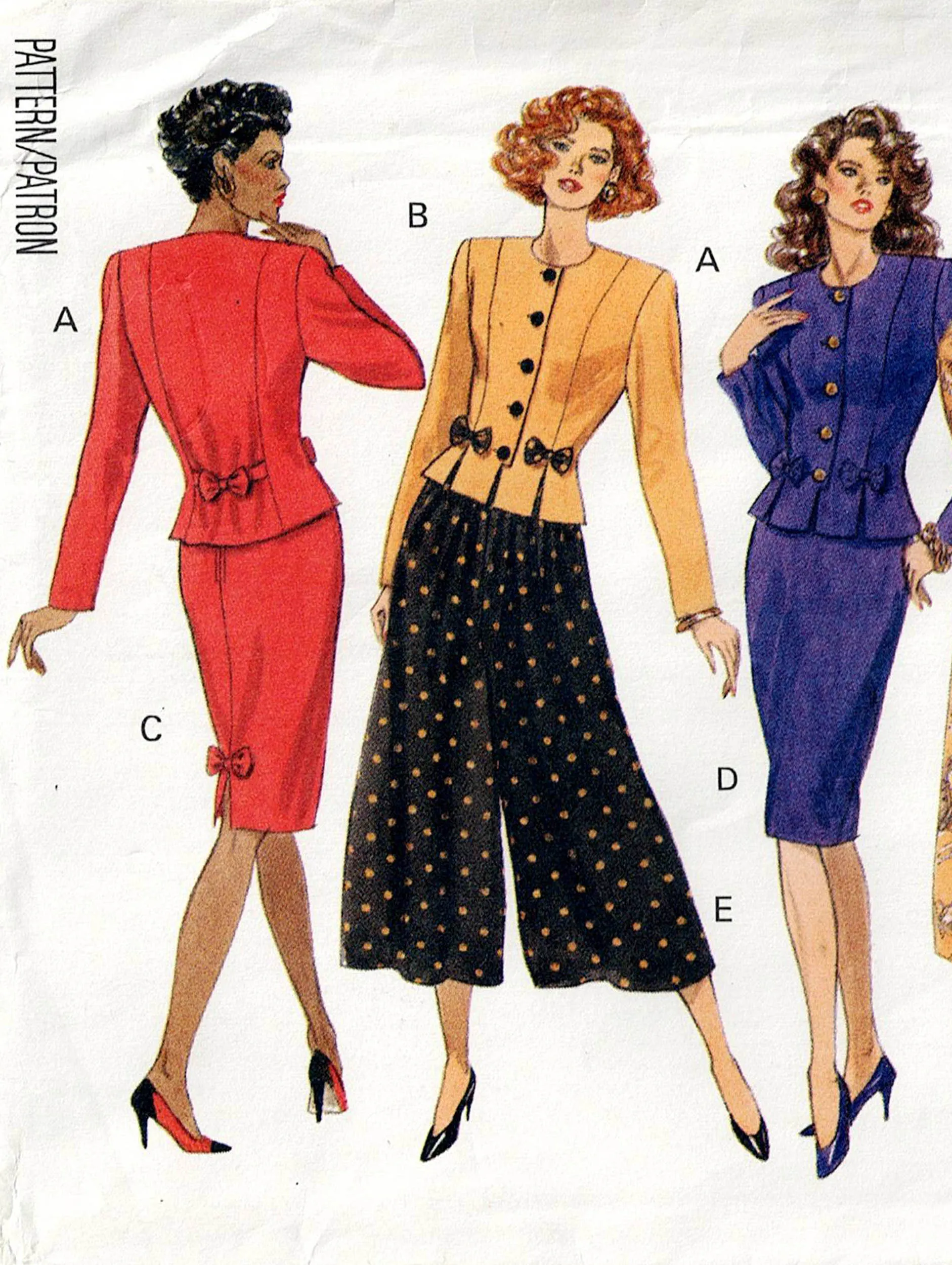Butterick 4985 Womens Peplum Top Pencil Skirt & Wide Leg Culottes 1990s Vintage Sewing Pattern Size 12 - 16 UNCUT Factory Folded